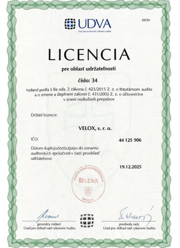 Licencia UDVA – Udržateľnosť