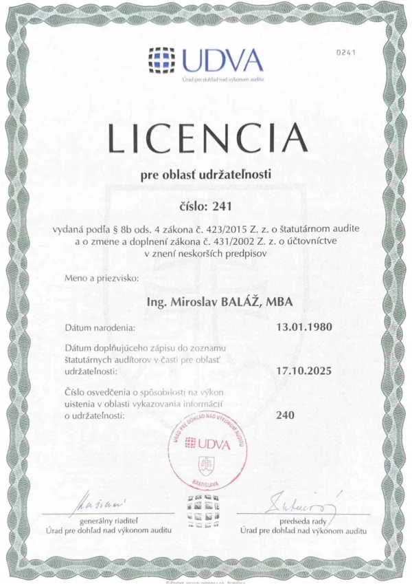 Licencia UDVA – Udržateľnosť MB