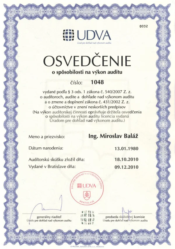 Osvedčenie UDVA
